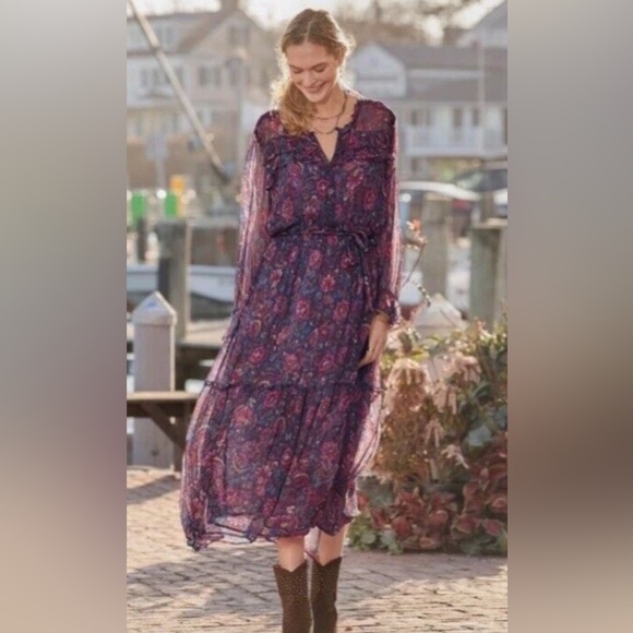 Sundance Womens Litzy Bloom Long Sleeve Maxi Dress Purple Sheer With Slip - Picture 1 of 13